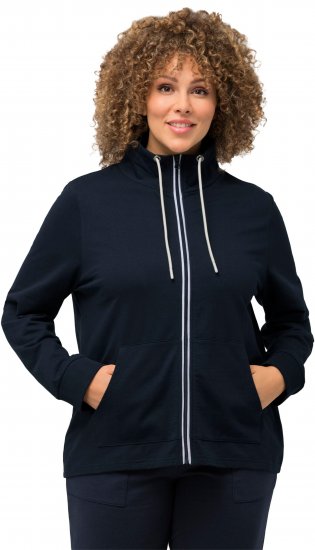 Ulla Popken Contrast Color Zip Up Sweatshirt Navy - Bluzy & bluzy z kapturem - 