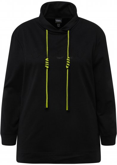 Ulla Popken GLOW Lettered Collared Sweatshirt Black - Bluzy & bluzy z kapturem - 