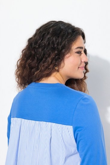 Ulla Popken Pinstripe Gore Long Sleeve Sweatshirt Peacock Blue - Bluzy & bluzy z kapturem - Przytulne bluzy, hoody i swetry