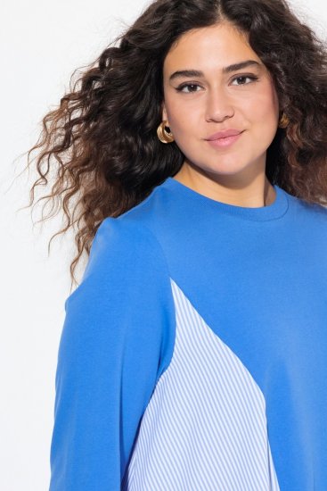 Ulla Popken Pinstripe Gore Long Sleeve Sweatshirt Peacock Blue - Bluzy & bluzy z kapturem - Przytulne bluzy, hoody i swetry