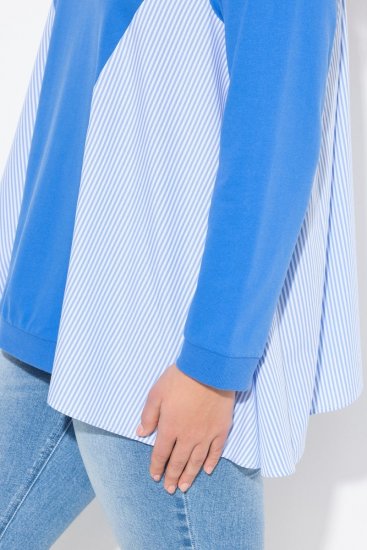 Ulla Popken Pinstripe Gore Long Sleeve Sweatshirt Peacock Blue - Bluzy & bluzy z kapturem - Przytulne bluzy, hoody i swetry