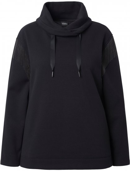 Ulla Popken Chain Fringe Smooth Fleece Sweatshirt Black - Bluzy & bluzy z kapturem - 