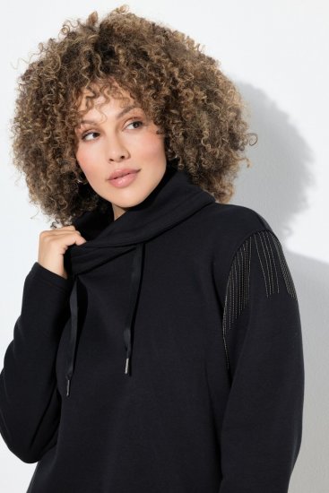 Ulla Popken Chain Fringe Smooth Fleece Sweatshirt Black - Bluzy & bluzy z kapturem - Przytulne bluzy, hoody i swetry