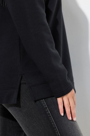 Ulla Popken Chain Fringe Smooth Fleece Sweatshirt Black - Bluzy & bluzy z kapturem - Przytulne bluzy, hoody i swetry