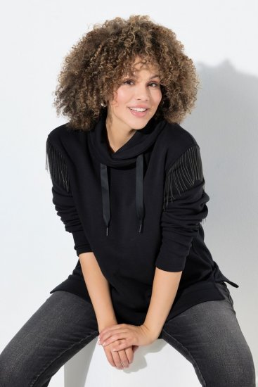 Ulla Popken Chain Fringe Smooth Fleece Sweatshirt Black - Bluzy & bluzy z kapturem - Przytulne bluzy, hoody i swetry