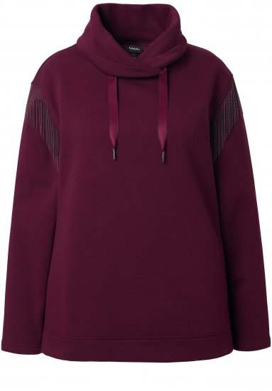 Ulla Popken Chain Fringe Smooth Fleece Sweatshirt Dark Wine Red - Bluzy & bluzy z kapturem - 