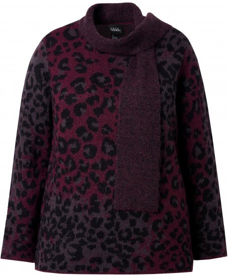 Ulla Popken Leopard Print Scarf Sweater Dark Wine Red - Bluzy & bluzy z kapturem - 
