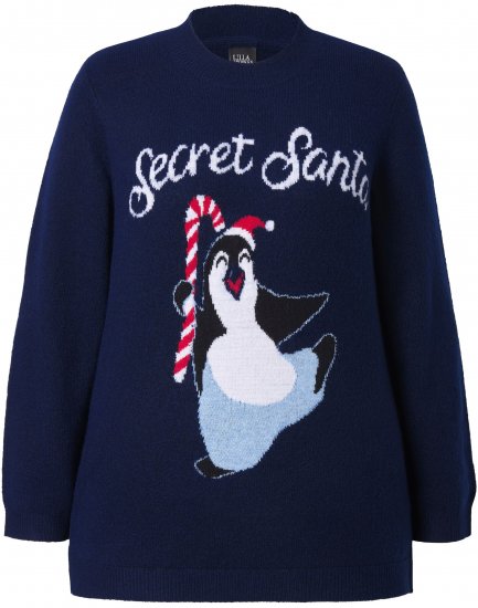 Ulla Popken Christmas Motif Classic Fit Sweater Navy - Bluzy & bluzy z kapturem - 