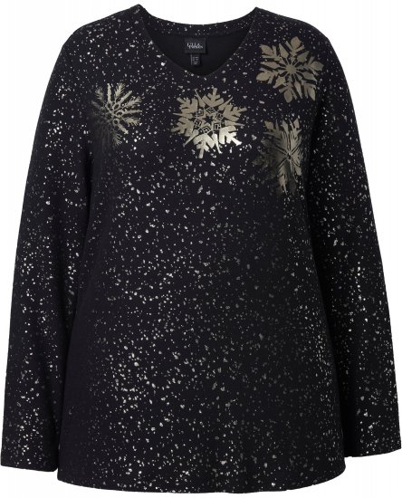 Ulla Popken Metallic Print Extra Soft Christmas Sweatshirt Black - Bluzy & bluzy z kapturem - 