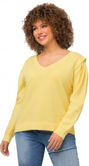 Ulla Popken Shoulder Accent Classic Fit Textured Knit Sweater Lemon Yellow - Bluzy & bluzy z kapturem - 
