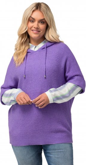 Ulla Popken Fuzzy Knit Short Sleeve Hoodie Pale Lilac - Bluzy & bluzy z kapturem - 