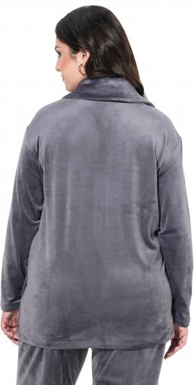 Ulla Popken Velour Loungewear Jacket Dark Grey - Bluzy & bluzy z kapturem - 