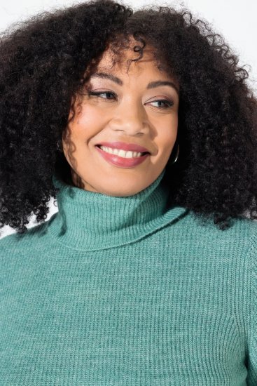 Ulla Popken Asymmetric Zipper Turtleneck Sweater Green - Bluzy & bluzy z kapturem - Przytulne bluzy, hoody i swetry