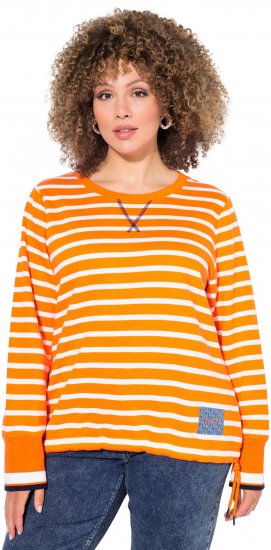 Ulla Popken Striped Drawstring Hem Sweatshirt Orange - Bluzy & bluzy z kapturem - 