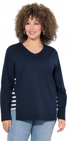 Ulla Popken Stripe Panel Long Sleeve V-Neck Sweatshirt Navy - Bluzy & bluzy z kapturem - 