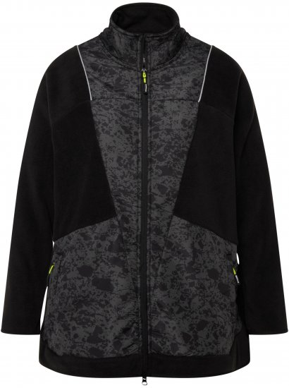 Ulla Popken Patch Print Fleece Jacket Black - Bluzy & bluzy z kapturem - 