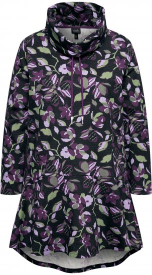 Ulla Popken Floral Stand-Up Collar Flounce Panel Sweatshirt Black - Bluzy & bluzy z kapturem - 