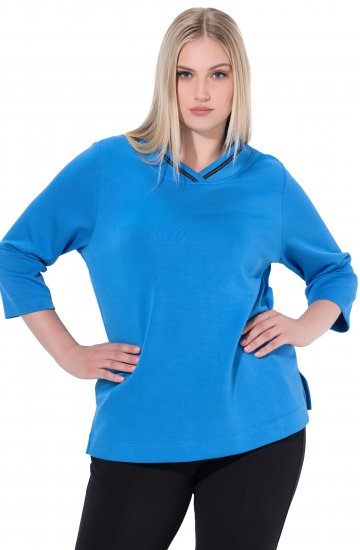 Ulla Popken Classic Fit with Side Slits 3/4 Sleeve Sweatshirt Royal Blue - Bluzy & bluzy z kapturem - 