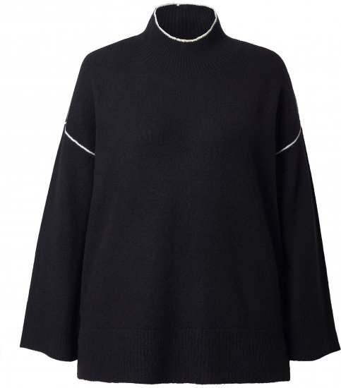 Ulla Popken Decorative Seam Contrast Color Sweater Black - Bluzy & bluzy z kapturem - 