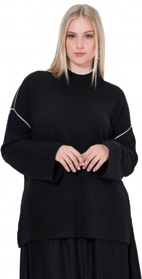Ulla Popken Decorative Seam Contrast Color Sweater Black - Bluzy & bluzy z kapturem - 