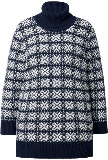 Ulla Popken Eco Cotton Geometric Snowflake Sweater Navy - Bluzy & bluzy z kapturem - 
