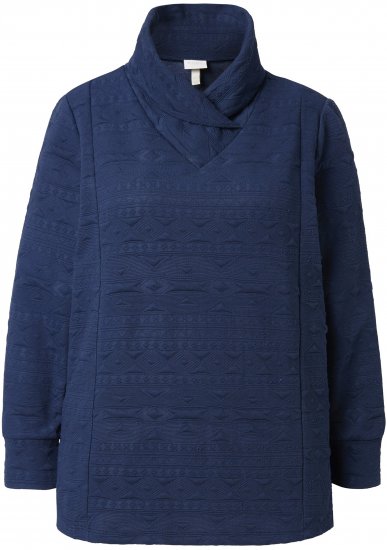 Ulla Popken Eco Cotton Stripe Textured Sweatshirt Navy - Bluzy & bluzy z kapturem - 