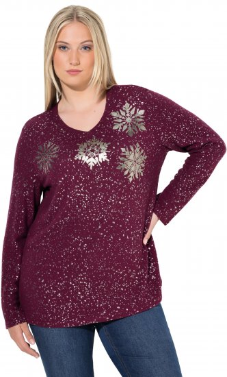 Ulla Popken Metallic Print Extra Soft Christmas Sweatshirt Dark Wine Red - Bluzy & bluzy z kapturem - 