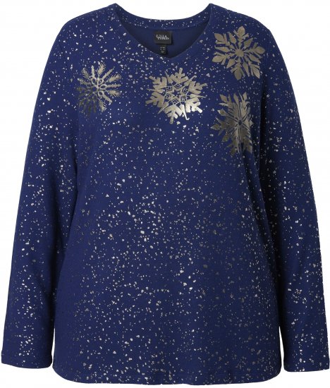 Ulla Popken Metallic Print Extra Soft Christmas Sweatshirt Ink Blue - Bluzy & bluzy z kapturem - 