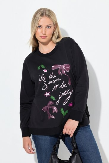 Ulla Popken Sparkling Sequin Bows Christmas Sweatshirt Black - Bluzy & bluzy z kapturem - Przytulne bluzy, hoody i swetry