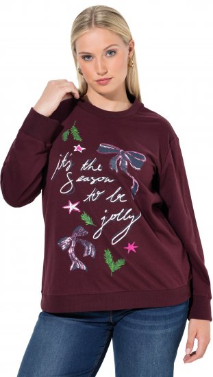 Ulla Popken Sparkling Sequin Bows Christmas Sweatshirt Plum - Bluzy & bluzy z kapturem - 