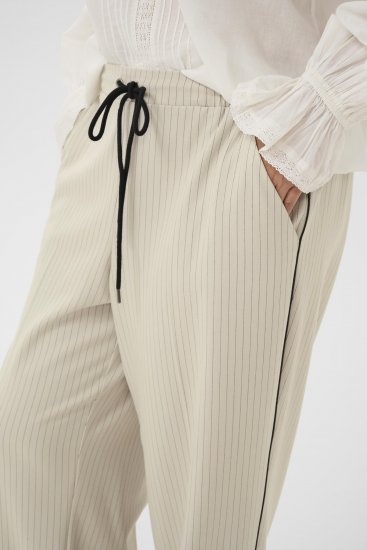 Kaffe Curve Sirana Pants Beige Melange/Black Stripe - Spodnie materiałowe - 