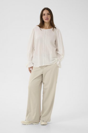 Kaffe Curve Sirana Pants Beige Melange/Black Stripe - Spodnie materiałowe - 