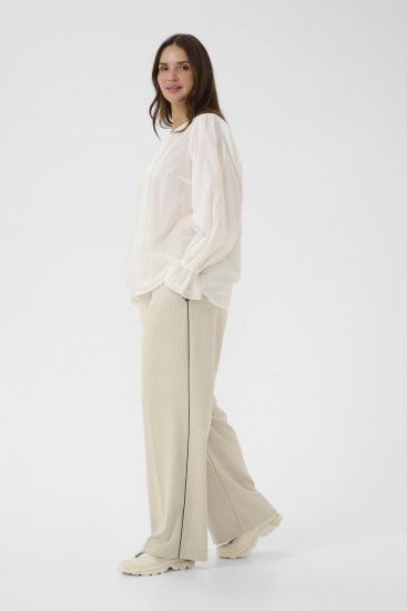 Kaffe Curve Sirana Pants Beige Melange/Black Stripe - Spodnie materiałowe - 