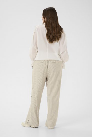 Kaffe Curve Sirana Pants Beige Melange/Black Stripe - Spodnie materiałowe - 