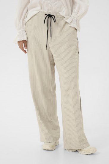 Kaffe Curve Sirana Pants Beige Melange/Black Stripe - Spodnie materiałowe - 