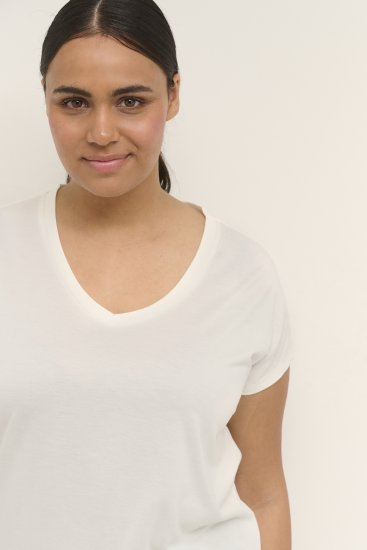 Kaffe Curve Lina V-Neck T-Shirt White - T-shirty - 