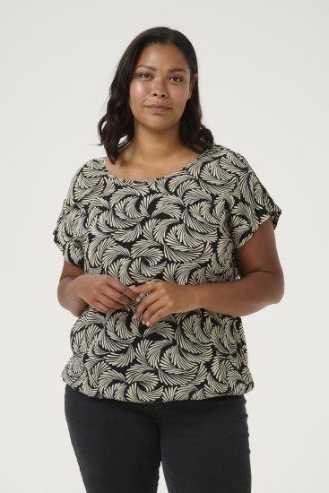 Kaffe Curve Sonna Stanley Top Głęboka czerń/Antyczna biel print - T-shirty - 