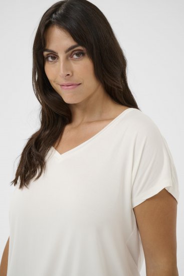 Kaffe Curve Jena V-Neck T-shirt Chalk - T-shirty - 