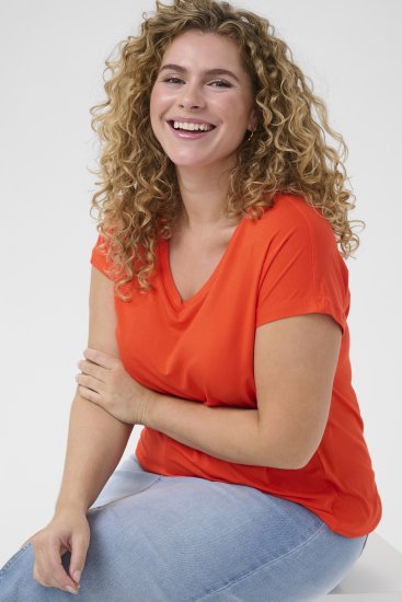 Kaffe Curve Jena V-Neck T-Shirt Grenadine Red - T-shirty - 