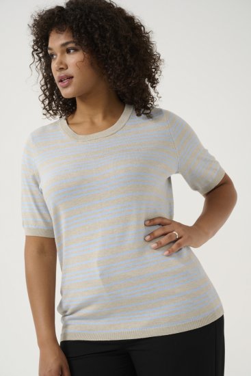 Kaffe Curve Lizzy Sweter w paski Beżowy/Jasnoniebieski - Koszulki z nadrukiem dla kobiet - 