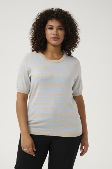Kaffe Curve Lizzy Sweter w paski Beżowy/Jasnoniebieski - Koszulki z nadrukiem dla kobiet - 