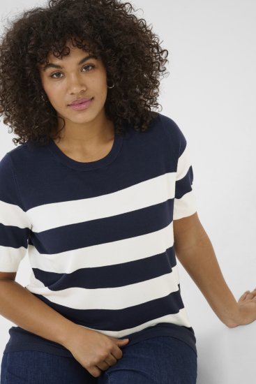 Kaffe Curve Lizzy pasekd Sweter Midnight/Chalk pasek - T-shirty - 