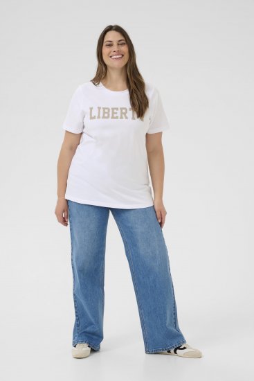 Kaffe Curve June T-shirt Biały - Koszulki z nadrukiem dla kobiet - 