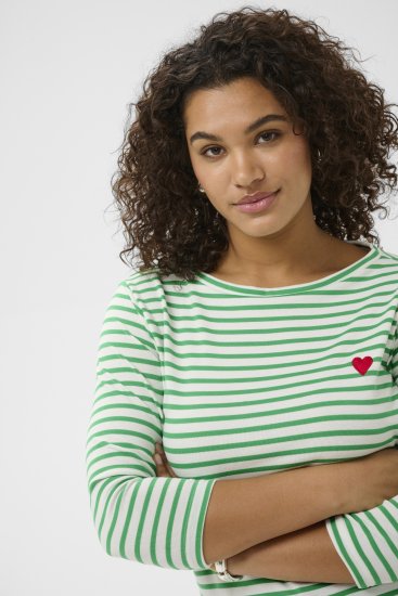 Kaffe Curve Lia Boatneck 3/4 T-Shirt Chalk/Bright Green - Koszulki & topy - 