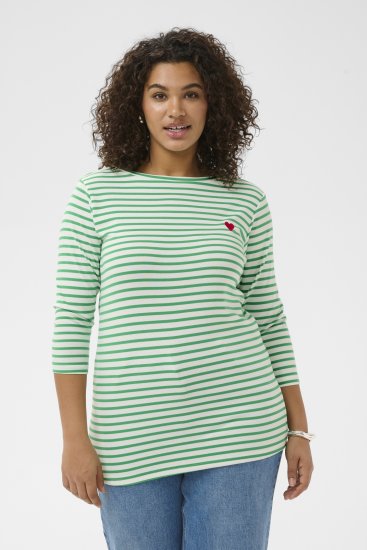 Kaffe Curve Lia Boatneck 3/4 T-Shirt Chalk/Bright Green - Koszulki & topy - 