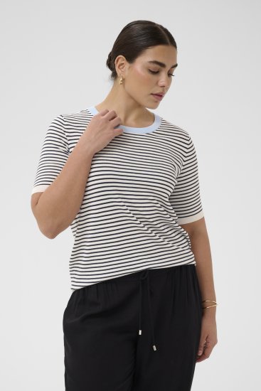 Kaffe Curve Lizzy Knit T-Shirt Chalk/Midnight Fine Stripe - T-shirty - 