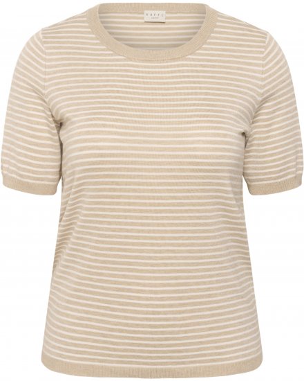 Kaffe Curve Lizzy Knit T-Shirt Feather Melange/Chalk Fine Stripe - T-shirty - 