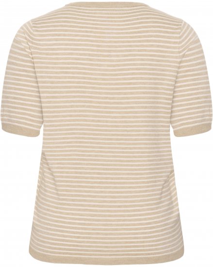 Kaffe Curve Lizzy Knit T-Shirt Feather Melange/Chalk Fine Stripe - T-shirty - 