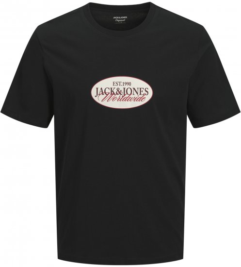Jack & Jones Catskills Worldwide T-shirt Czarny - Koszulki - T-shirty meskie Duże Rozmiary - 2XL-14XL