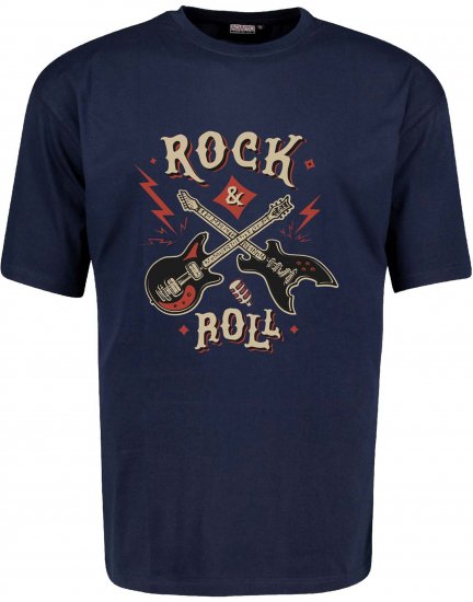 Adamo Rock and Roll Comfort Fit T-Shirt Navy - Koszulki z nadrukiem - Koszulki z nadrukiem - 2XL-8XL